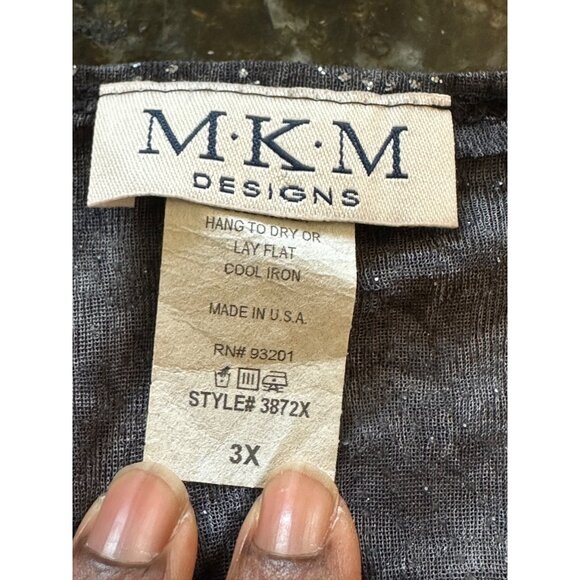 M.K.M. Designs Sheer Black Silver Sparkly Blouse Ruched Front Slit 3X Whimsigoth - Picture 3 of 11